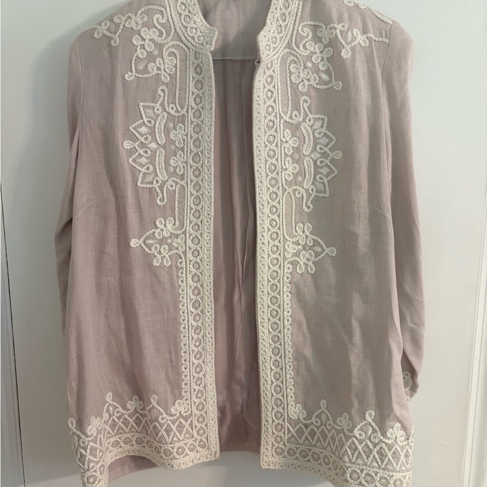 Bella Tu Linen Ceci Jacket, Lavender W/ White Embroidering [Size XL]